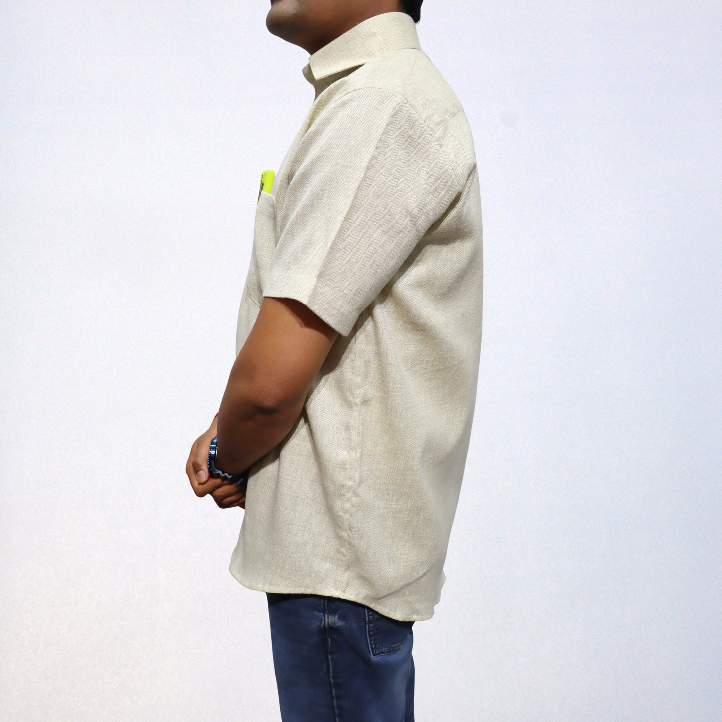 Soothing Lemon Yellow Swadeshi Handmade Cotton Shirt (Half Sleeve)