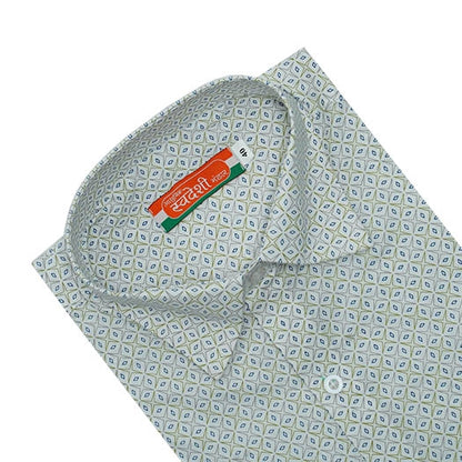 Men’s Printed Khadi Cotton Shirt – Sky Blue Diamond Pattern | Handwoven Elegance