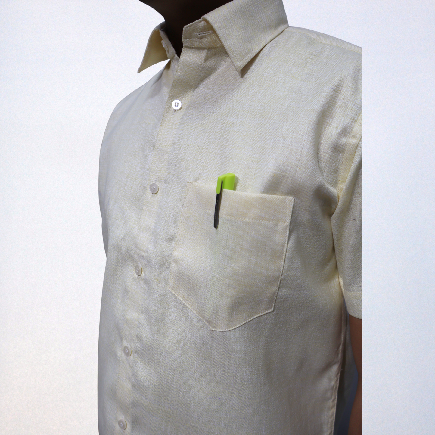 Soothing Lemon Yellow Swadeshi Handmade Cotton Shirt (Half Sleeve)