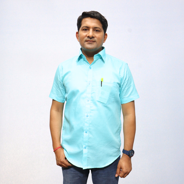 Men's Handcrafted Swadeshi Cotton Shirt - Refreshing Aqua Blue (Half Sleeve)