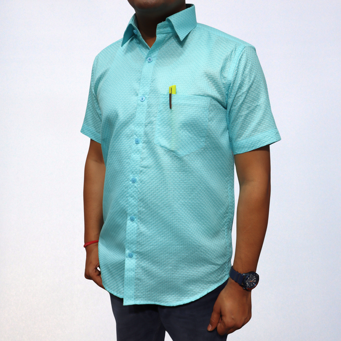 Men's Handcrafted Swadeshi Cotton Shirt - Refreshing Aqua Blue (Half Sleeve)