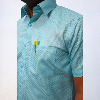 Men's Handcrafted Swadeshi Cotton Shirt - Refreshing Aqua Blue (Half Sleeve)