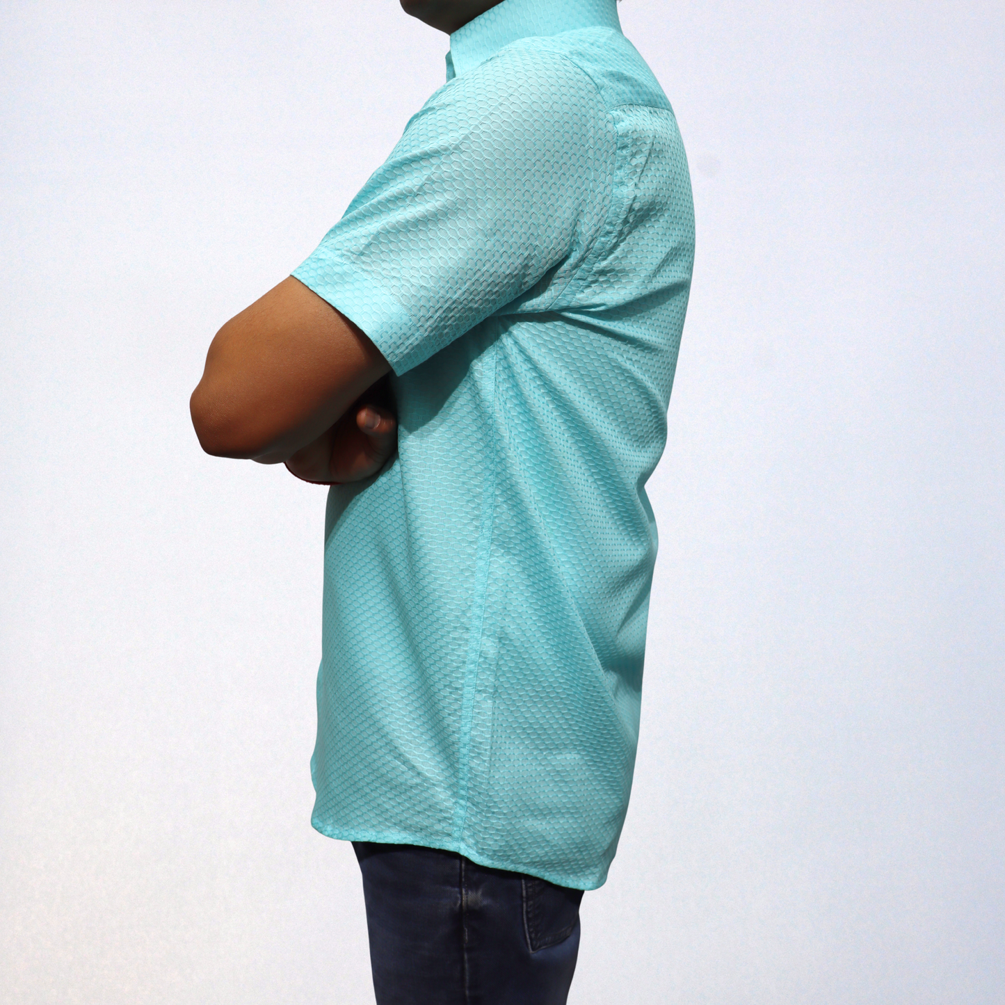 Men's Handcrafted Swadeshi Cotton Shirt - Refreshing Aqua Blue (Half Sleeve)