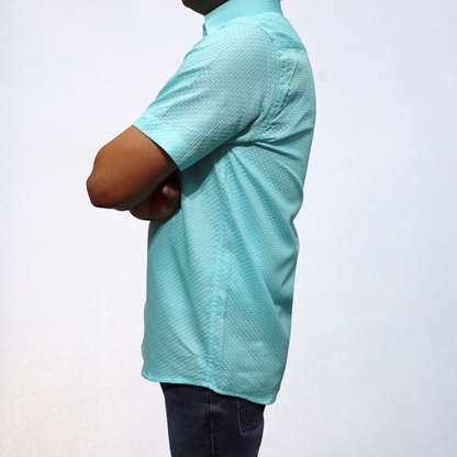 Men's Handcrafted Swadeshi Cotton Shirt - Refreshing Aqua Blue (Half Sleeve)