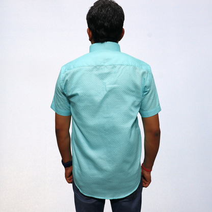 Men's Handcrafted Swadeshi Cotton Shirt - Refreshing Aqua Blue (Half Sleeve)