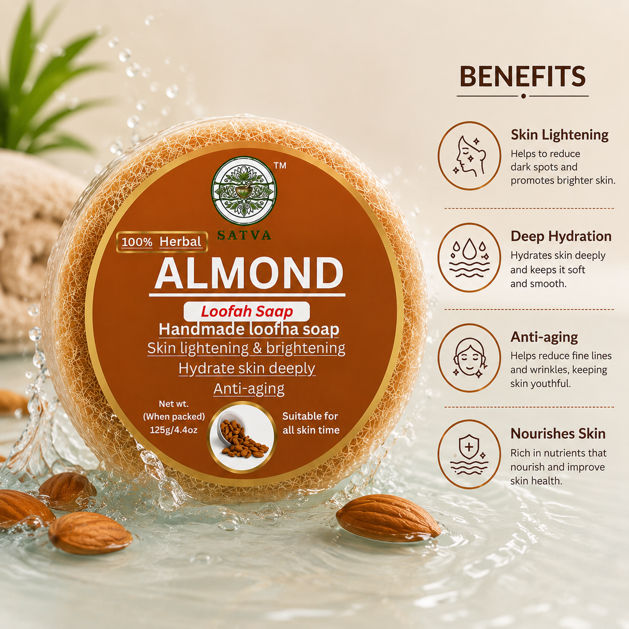Handmade Almond Loofah Soap for Gentle Exfoliation and Body Care