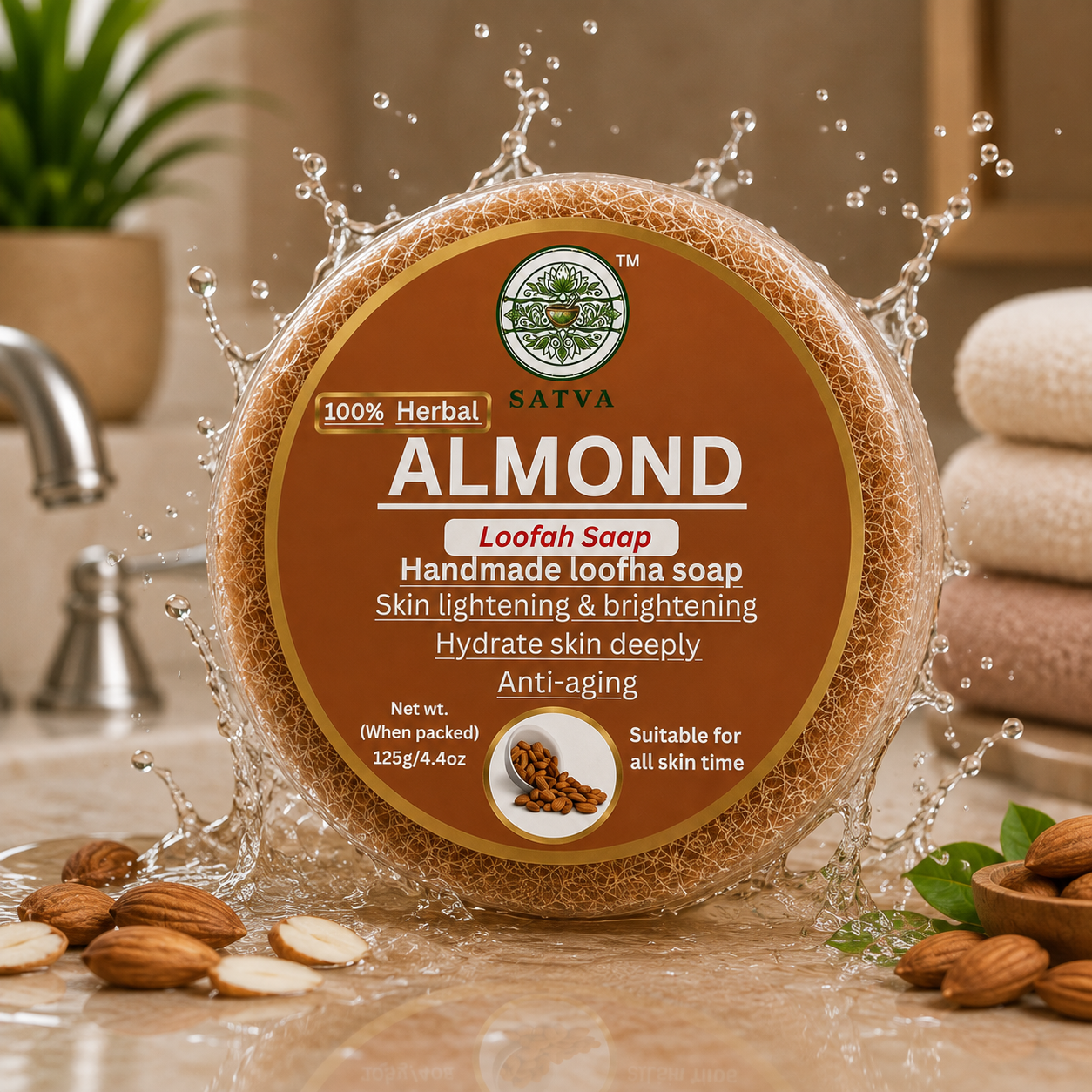 Satva Almond Loofah Soap with Almond and Natural Loofah Fibers