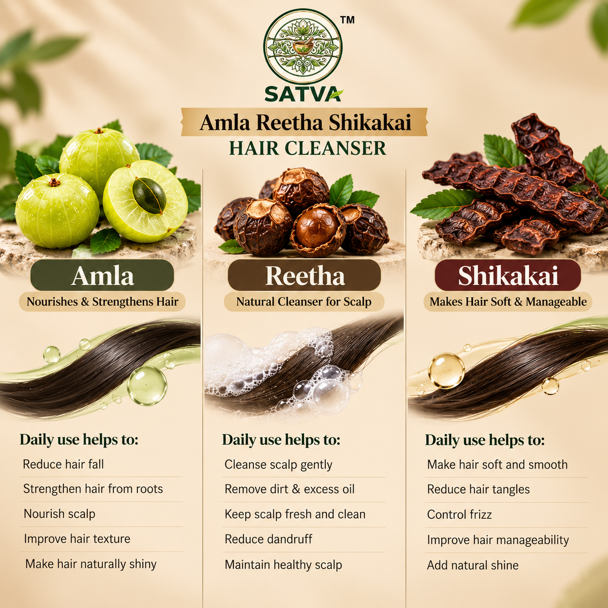 SATVA Amla Reetha Shikakai Hair Cleanser for everyday hair care