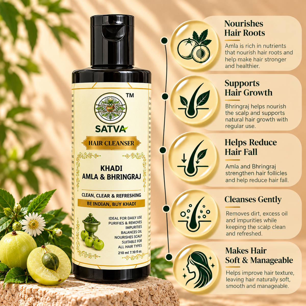 SATVA Khadi Amla & Bhringraj Hair Cleanser Key Benefits