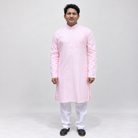 Baby Pink Cotton Men’s Kurta – Mandarin Collar, Full Sleeves & Chest Pocket
