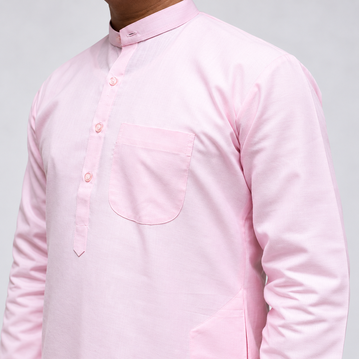 Baby Pink Cotton kurta mandarin collar and front button detailing