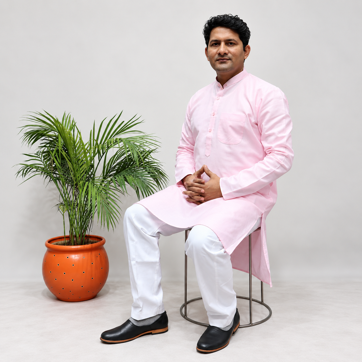 Baby Pink Cotton men’s kurta styled traditional ethnic wear