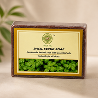 Satva Basil Scrub Soap | Handmade Herbal Exfoliating Bath Soap with Basil | 125g