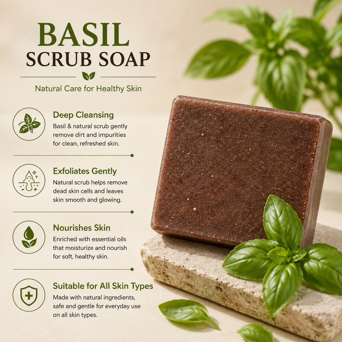 Handmade Basil Scrub Soap for Smooth and Fresh-Looking Skin