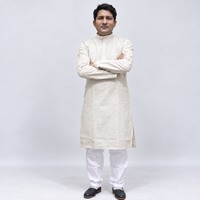 Cream Linen Men’s Kurta – Mandarin Collar, Full Sleeves & Classic Traditional Wear