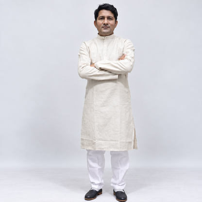 Cream Linen men’s kurta front view