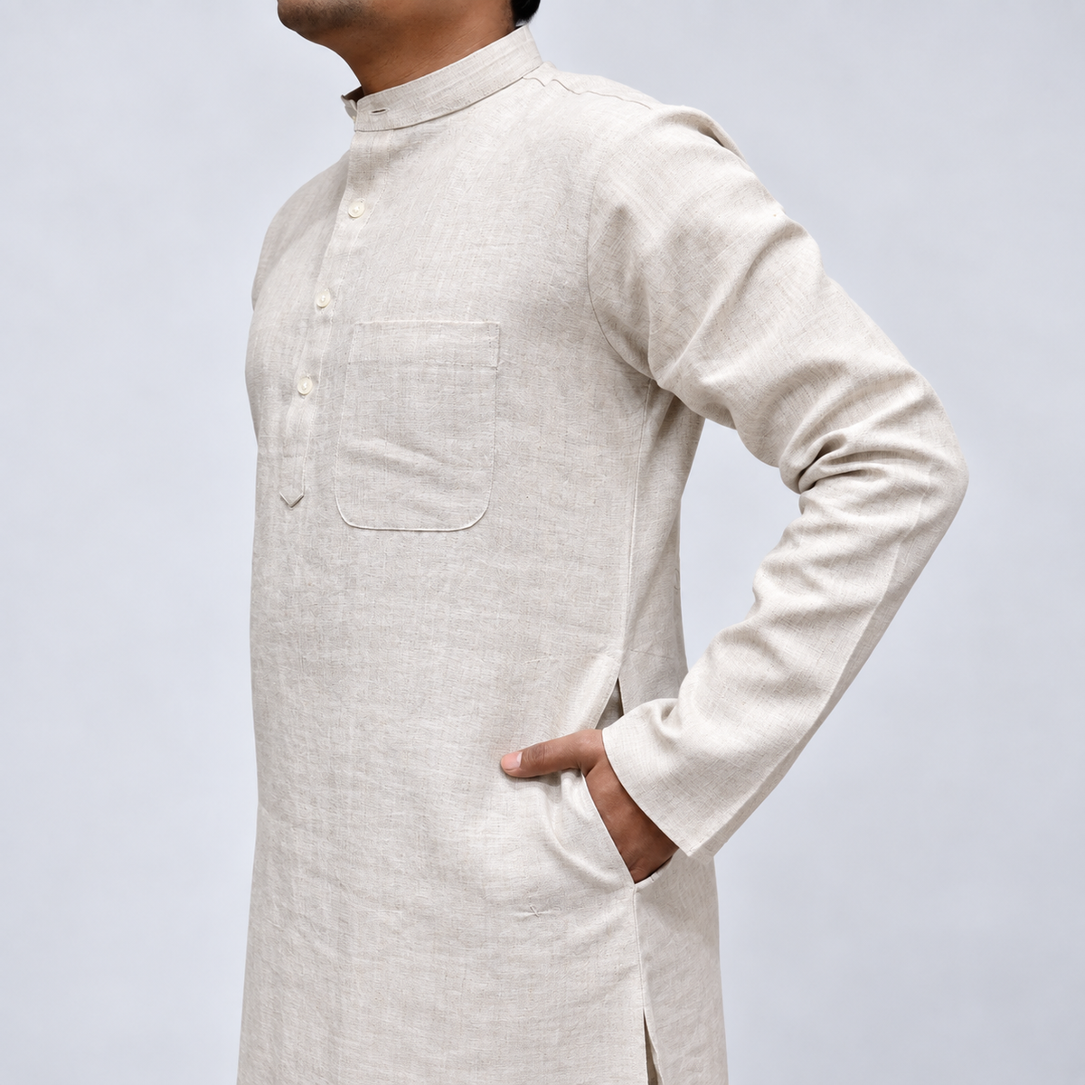 Cream Linen men’s kurta side view