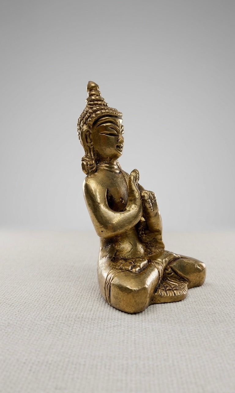Handcrafted Brass Buddha Statue in Namaste Pose – Antique Finish Meditating Buddha Showpiece for Home & Office Décor 3.5inch