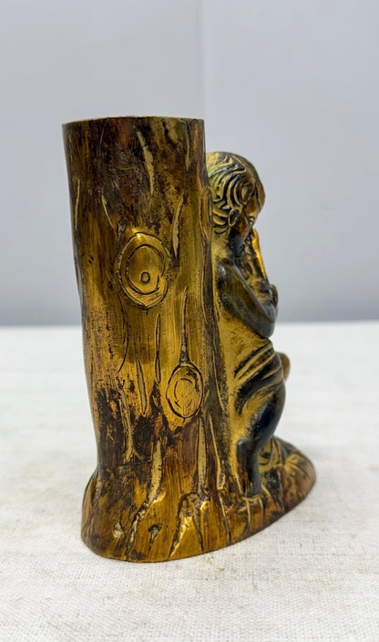 Vintage Brass Cherub Pen Holder – Antique Cupid Angel Desk Organizer with Tree Design 4.5inch