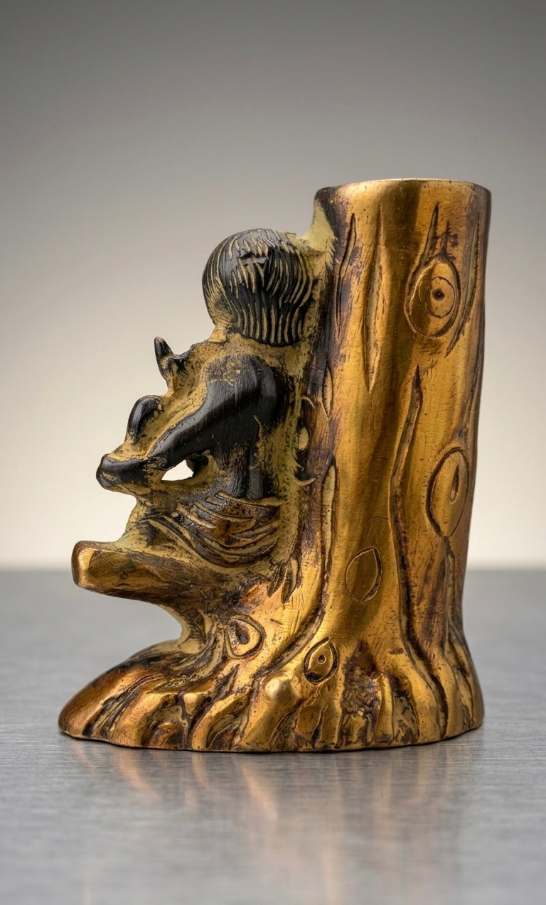 Vintage Brass Cherub Pen Holder – Antique Cupid Angel Desk Organizer with Tree Design 4.5inch