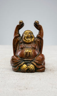 Handcrafted Brass Laughing Buddha Statue with Raised Hands – Antique Finish Wealth & Happiness Feng Shui Showpiece 3inch