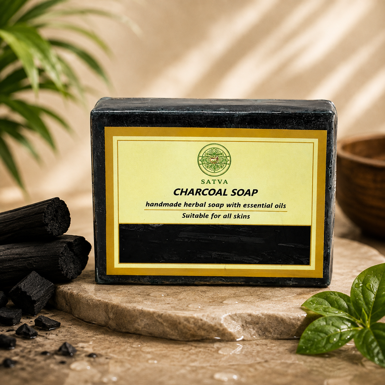 Satva Charcoal Soap Handmade Activated Charcoal Bath Soap 125g