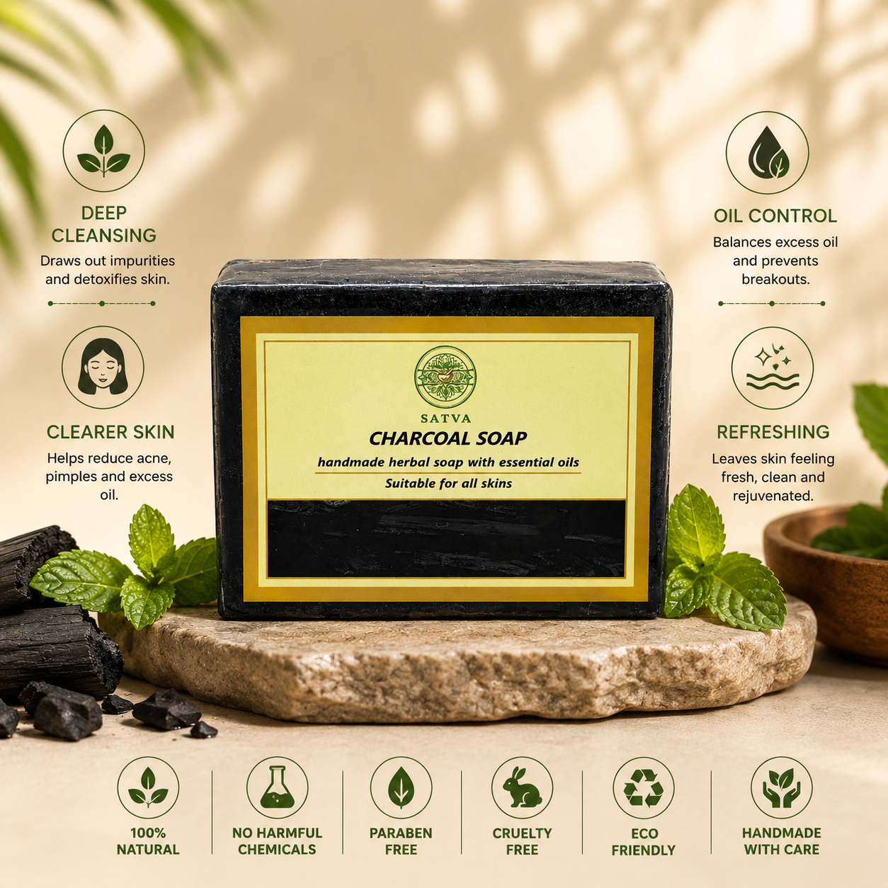 Satva Activated Charcoal Soap for Deep Cleansing