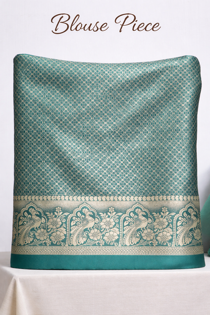 Dark Green Silk Saree with Elegant Gold Zari Motifs & Traditional Border(42)