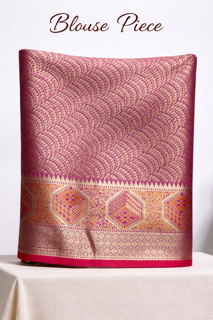 Emerald Green Silk Saree with Rich Gold Zari Work & Maroon Contrast Border(41)