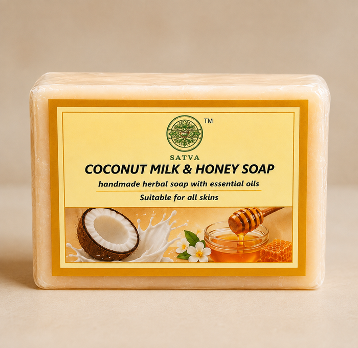 Satva Coconut Milk & Honey Soap | Handmade Moisturizing Bath Soap | 125g