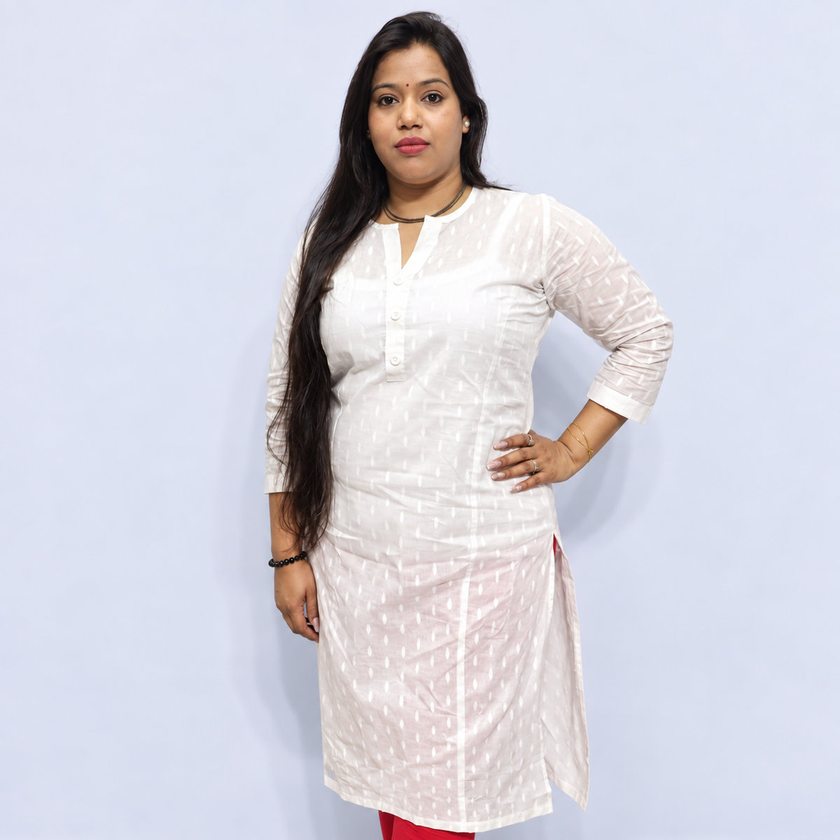 White Cotton Kurti for Women with Printed Pattern