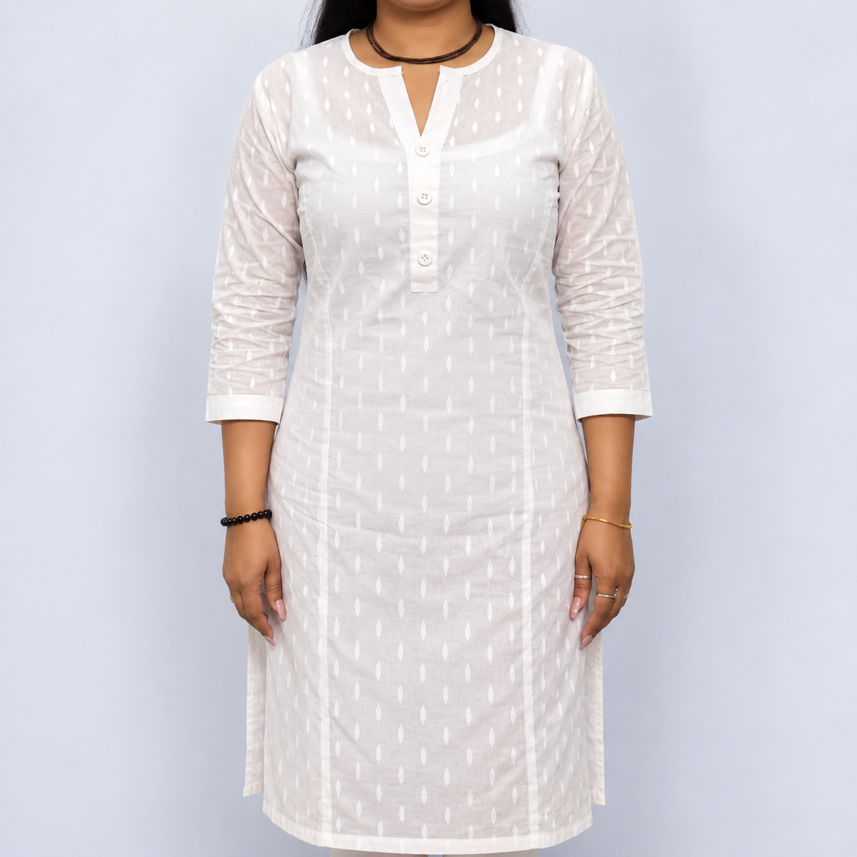 White Printed Cotton Kurti for Women – Full Length