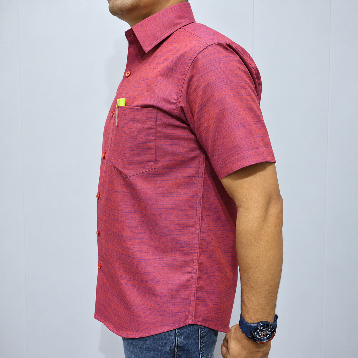 Maroon Men's Cotton Shirt – Side View