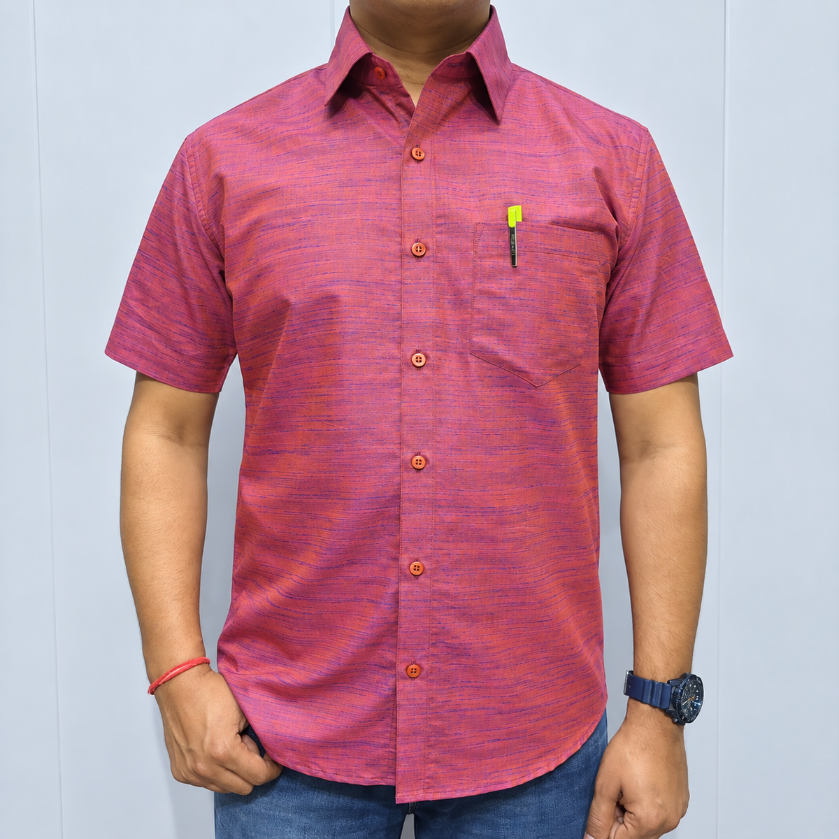 Maroon Half Sleeve Cotton Shirt – Textured Fabric Detail