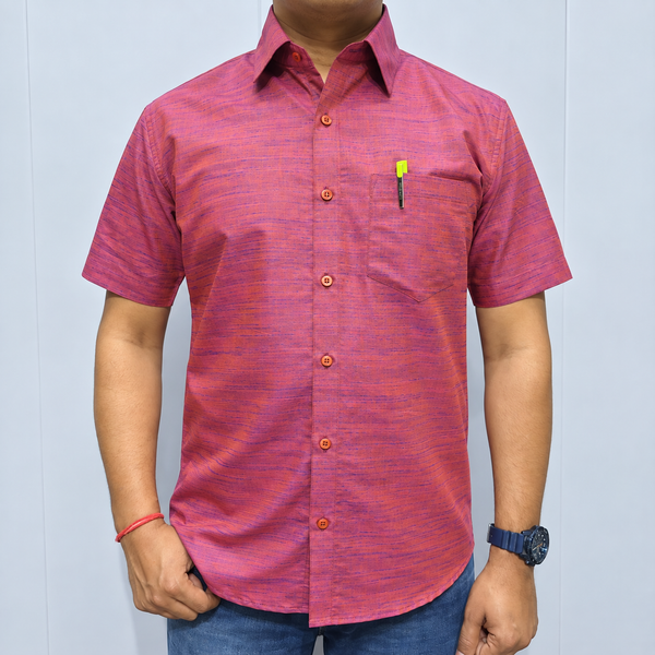 Maroon Cotton Shirt for Men – Half Sleeve Textured Casual Shirt