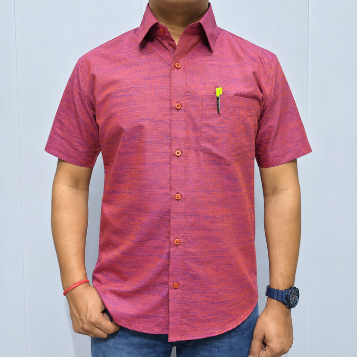 Maroon Cotton Shirt for Men – Half Sleeve Textured Casual Shirt