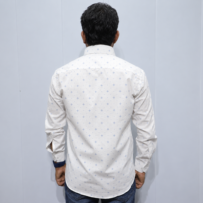 White Cotton Printed Shirt for Men – Back View