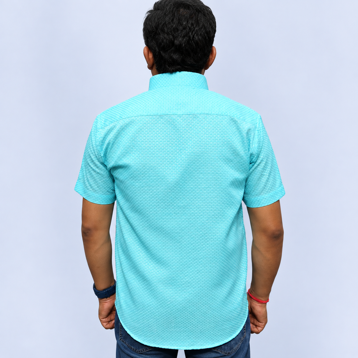Men's Sky Blue Half Sleeve Cotton Shirt back view