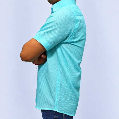 Sky Blue Cotton Shirt for Men Textured Pattern
