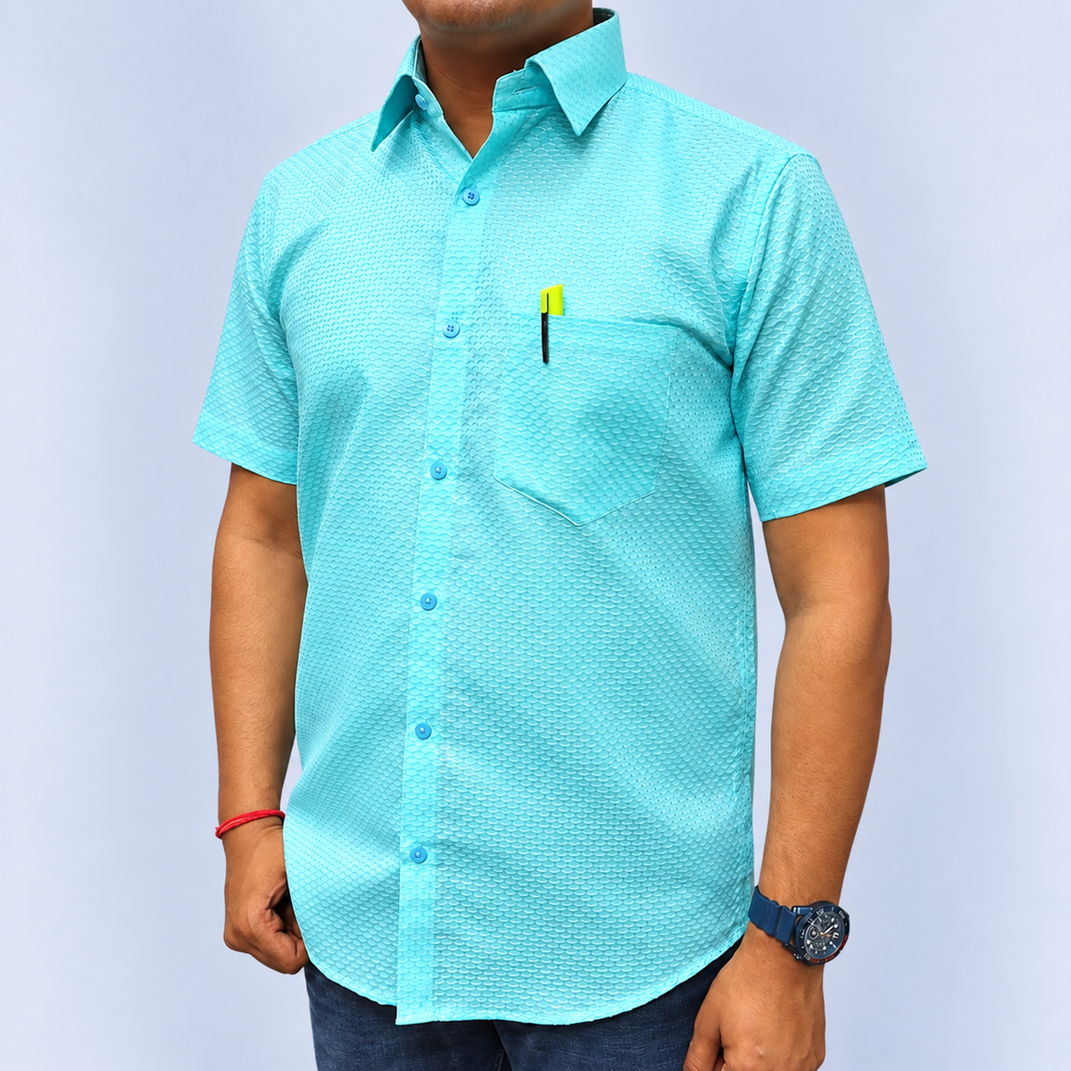 Sky Blue Men's Cotton Shirt Front View