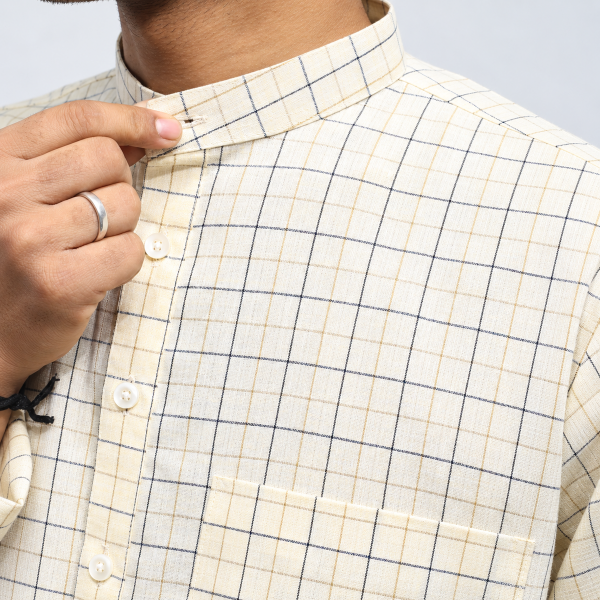 Cream Khadi kurta with Mandarin collar