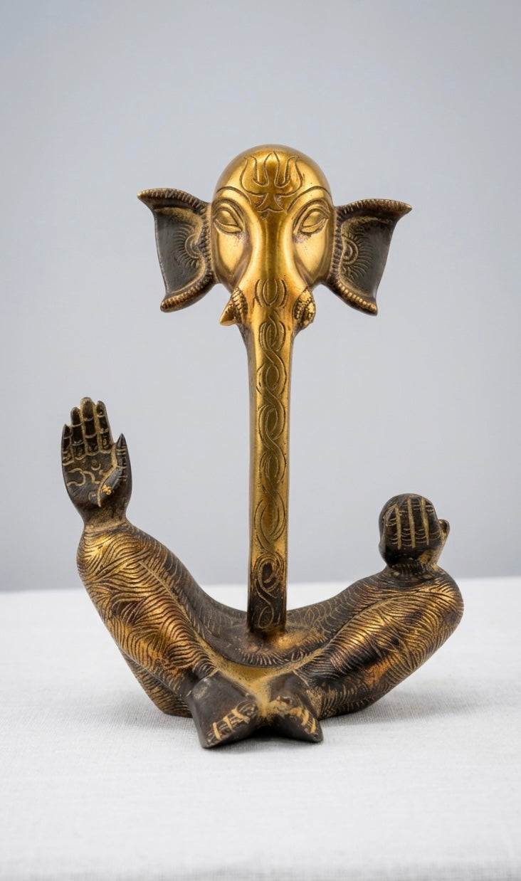 Artisan Brass Ganesha – Abstract Lord Ganesh Statue for Home Decor(Height-9inch,Length-6inch,Breath-4.5inch)