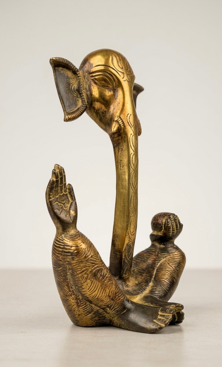 Artisan Brass Ganesha – Abstract Lord Ganesh Statue for Home Decor(Height-9inch,Length-6inch,Breath-4.5inch)