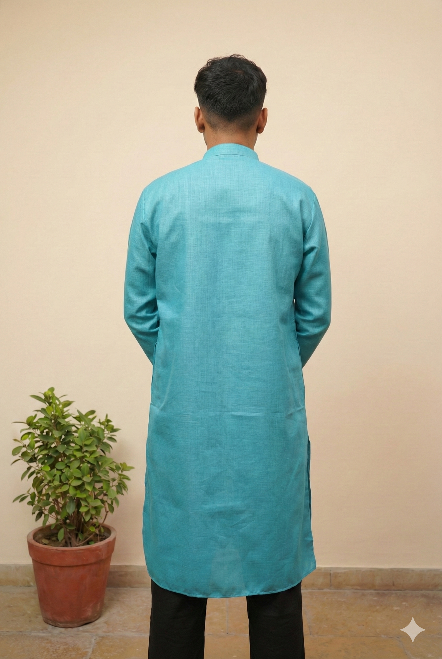 Classic Teal Blue Cotton Kurta for Men – Solid Ethnic Wear with Mandarin Collar