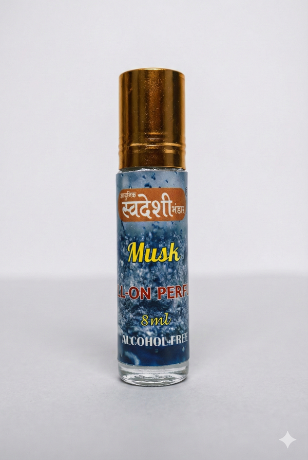 Adhunik Swadeshi Bhandar Musk Roll-On Perfume 8ml | 100% Alcohol-Free Concentrated Musk Attar | Long-Lasting Fresh Musky Fragrance | Herbal Roll-On Perfume for Men & Women