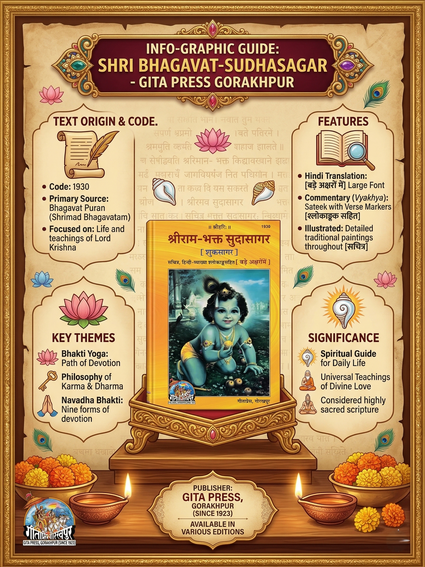 Gita Press Shree Bhagavat-Sudhasagar Shukasagar Book – Large Font Illustrated Hindi Edition