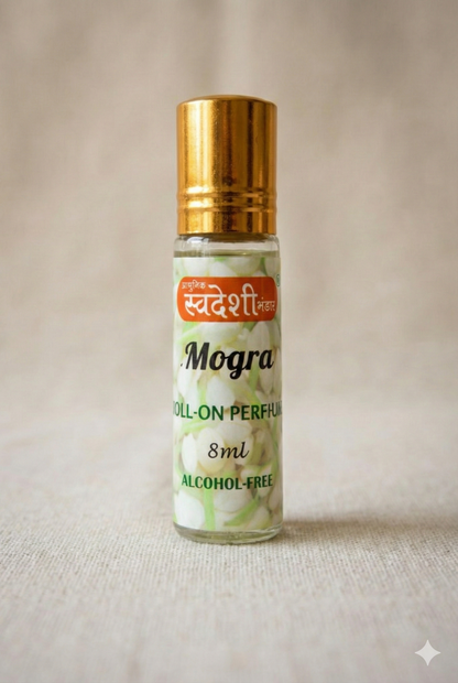 Adhunik Swadeshi Bhandar Mogra Roll-On Perfume 8ml | 100% Alcohol-Free Natural Jasmine (Mogra) Attar | Long-Lasting Floral Herbal Fragrance | Roll-On Perfume for Men & Women