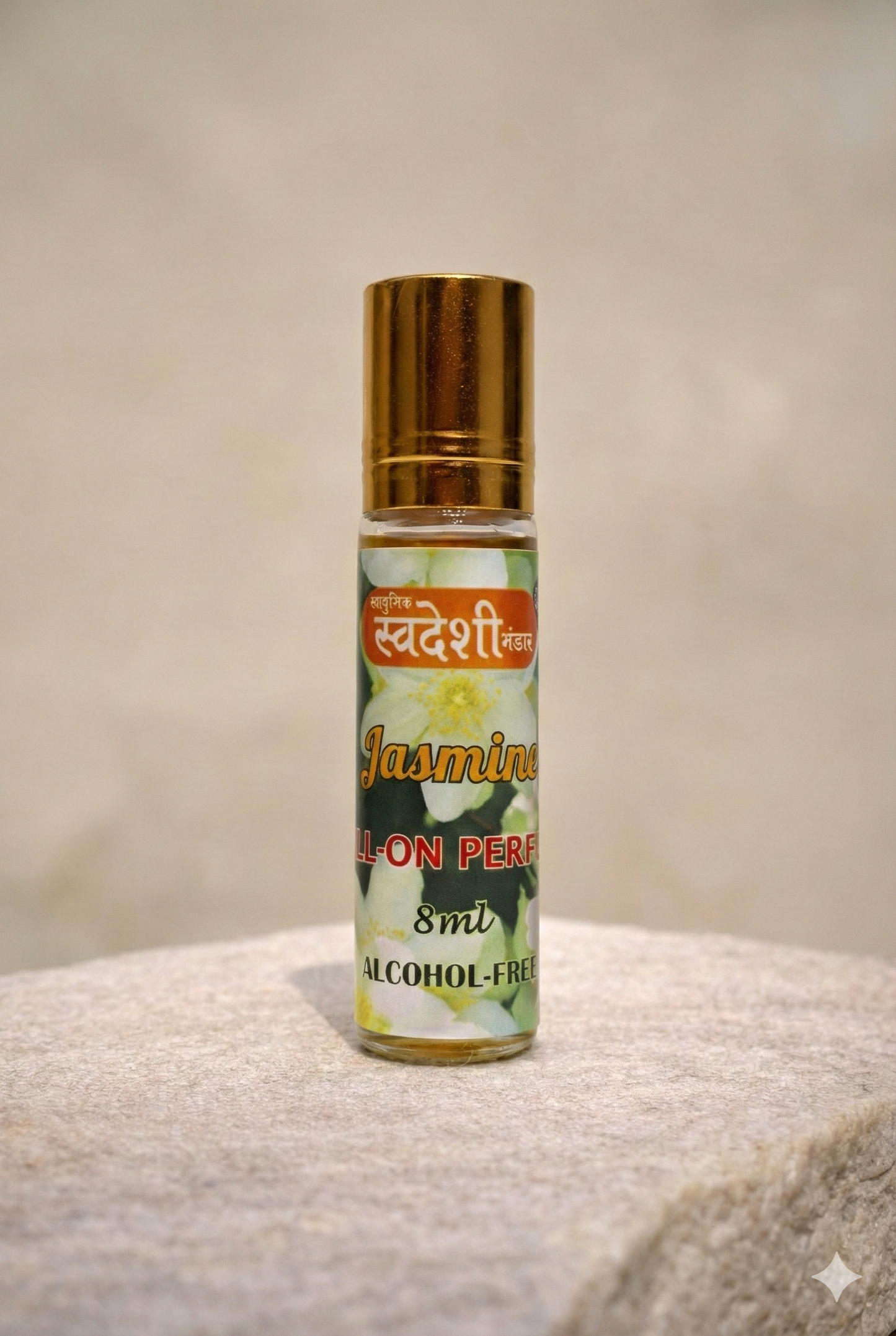 Adhunik Swadeshi Bhandar Jasmine Roll-On Perfume 8ml | 100% Alcohol-Free Natural Jasmine (Mogra) Attar | Long-Lasting Floral Herbal Fragrance | Roll-On Perfume for Men & Women