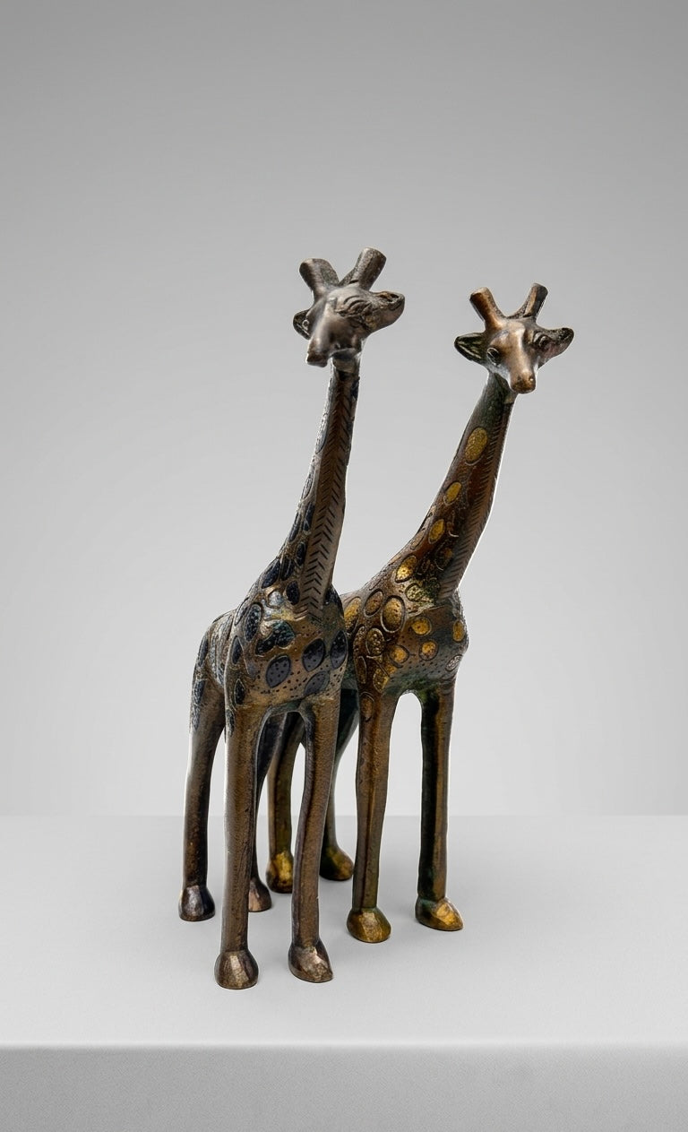 Handcrafted Brass Giraffe Pair Figurines – Antique Finish Decorative Animal Showpiece for Home & Office(Height-7inch,Length-2.5inch,Breadth-3inch)