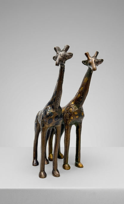 Handcrafted Brass Giraffe Pair Figurines – Antique Finish Decorative Animal Showpiece for Home & Office(Height-7inch,Length-2.5inch,Breadth-3inch)